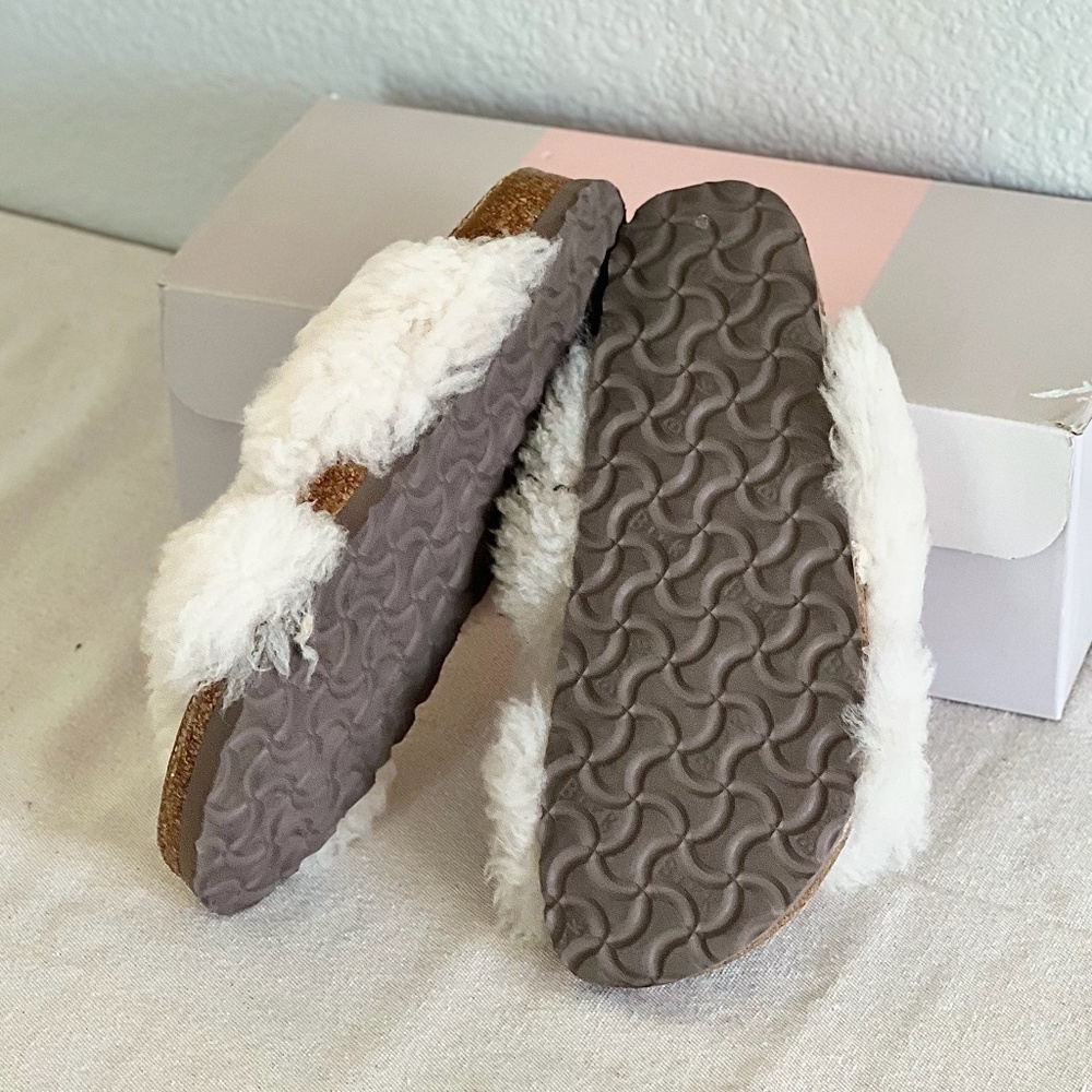 Papillio Cream Shearling Crossover Slide Sandals - Picture 10 of 16